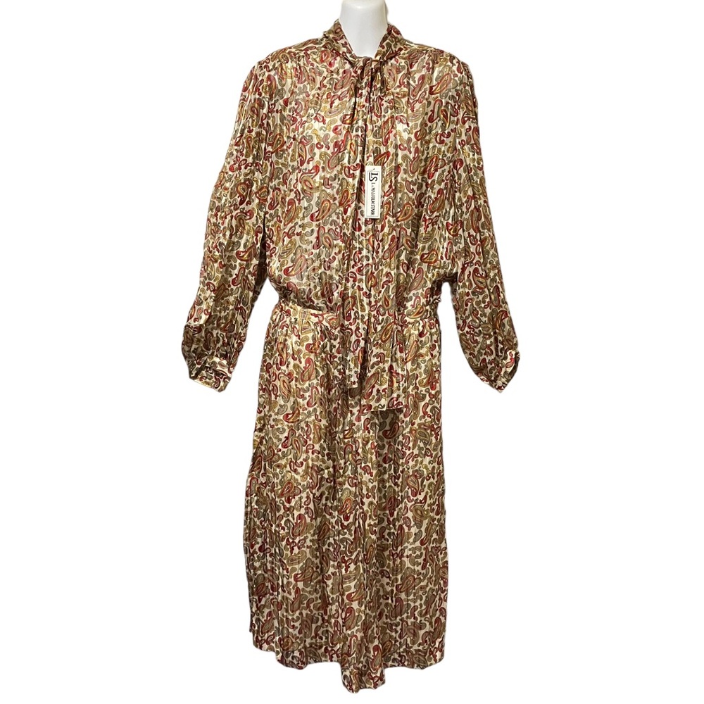 Vintage NOS LS L & Malcolm Starr Paisley Shimmer Stripe Silk Front Tie Outfit